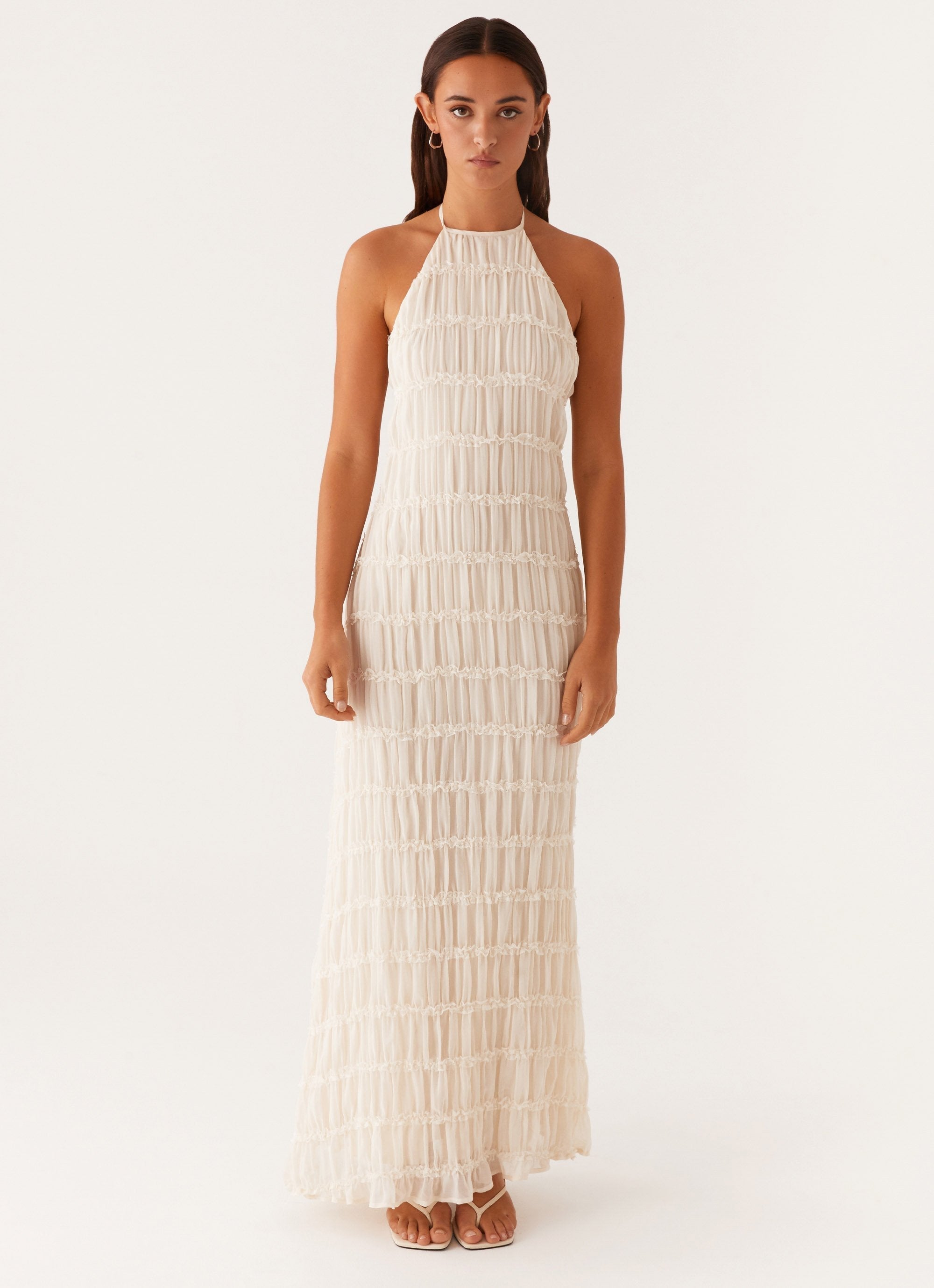 The Celeste – Textured Halter Maxi Dress